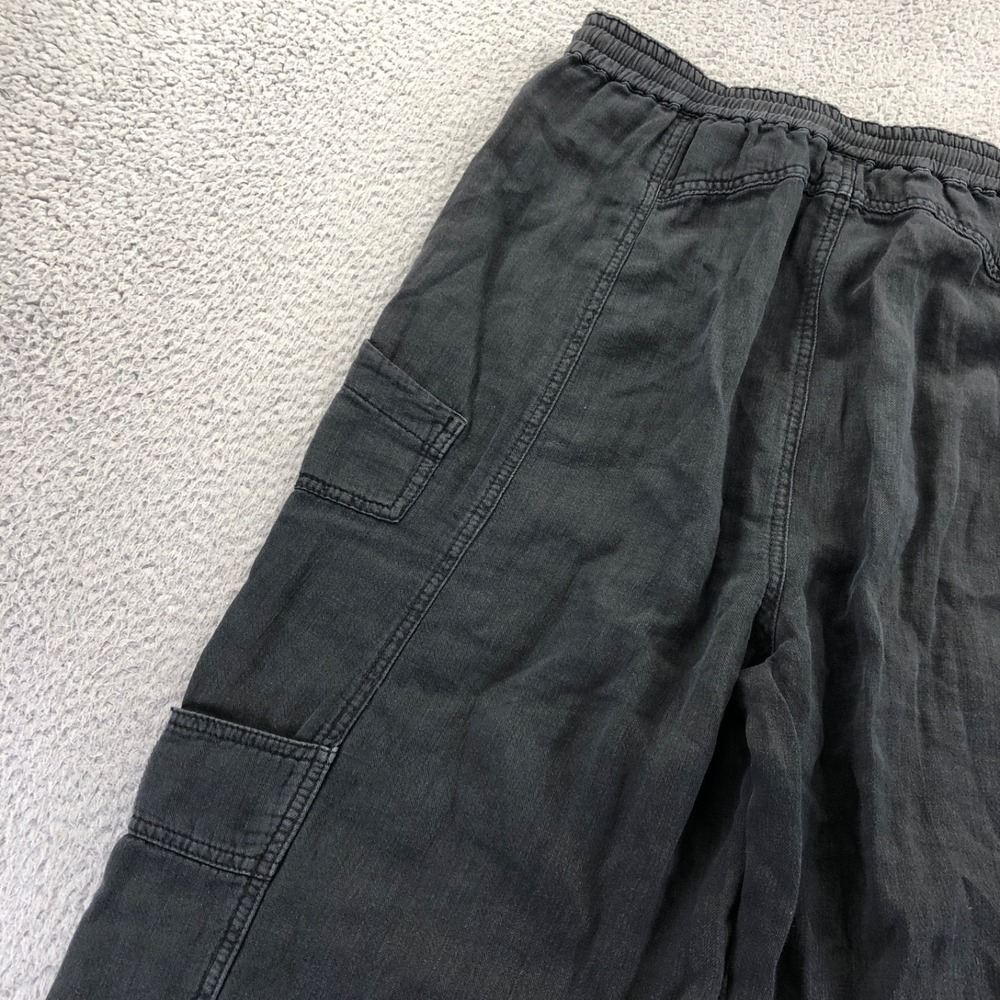 Free People Pants Womens Medium Black Linen Blend Cargo Utility Lagenlook Boho - Picture 7 of 14